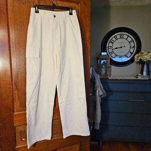 Commense White Denim Cargo Pants Small NWT Wide‎ Leg Minimalist Streetwear